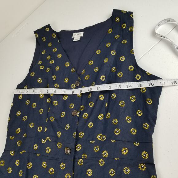 J Crew Navy Blue Yellow Flowers Sleeveless Linen Blend Dress Lovely Size 8 - Picture 5 of 9